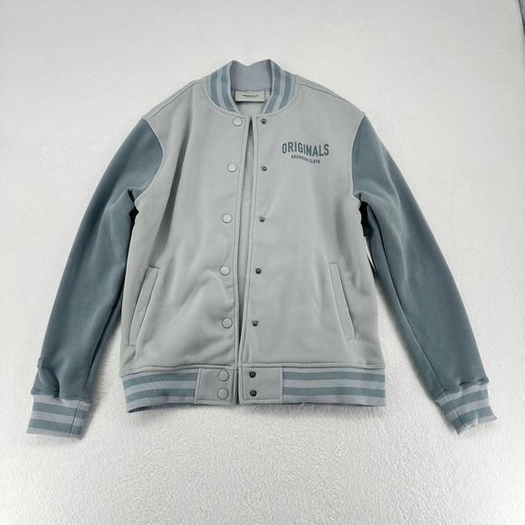 Brooklyn Cloth Jackets & Blazers - Originals Brooklyn Cloth Varsity Jacket Gray Blue Snap Front Small NWT